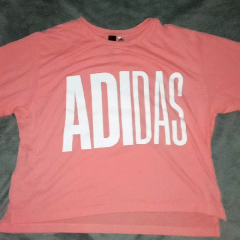 Pink Adidas cropped athletic t-shirt